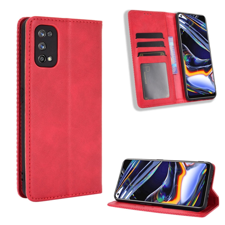 For OPPO Realme 7 Pro Magnetic Buckle Retro Crazy Horse Texture Horizontal Flip Leather Case , with Holder & Card Slots & Photo Frame