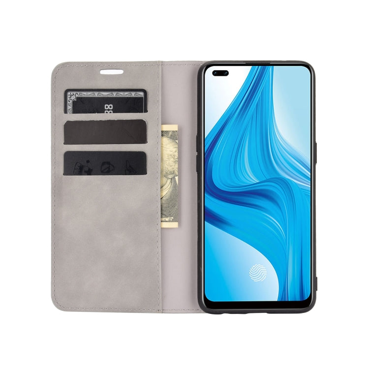 For OPPO F17 Pro Retro-skin Business Magnetic Suction Leather Case with Holder & Card Slots & Wallet