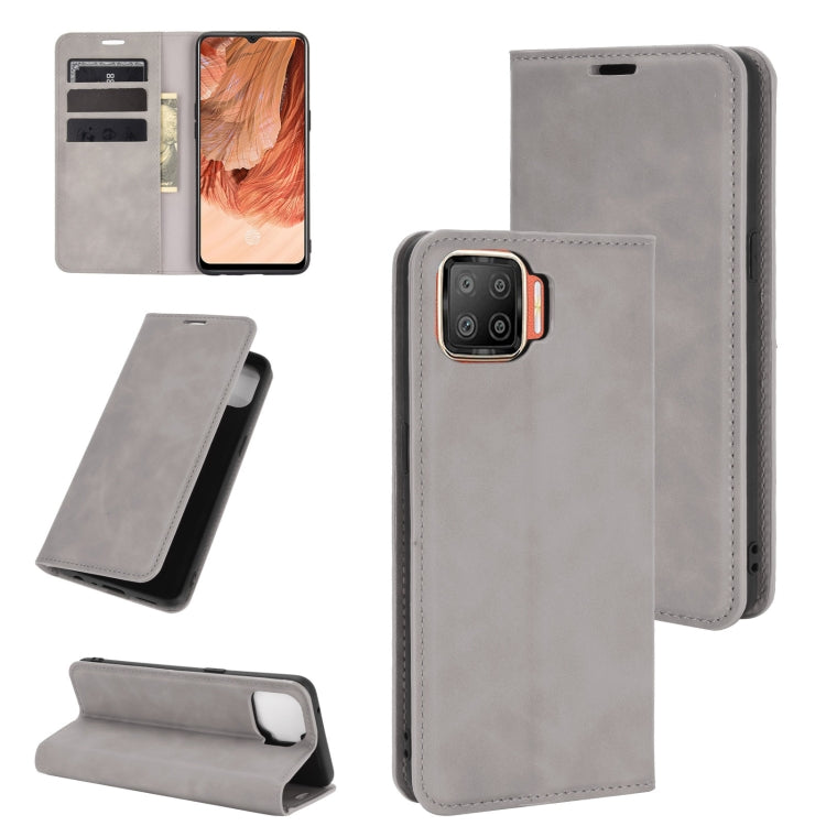 For OPPO F17 Retro-skin Business Magnetic Suction Leather Case with Holder & Card Slots & Wallet