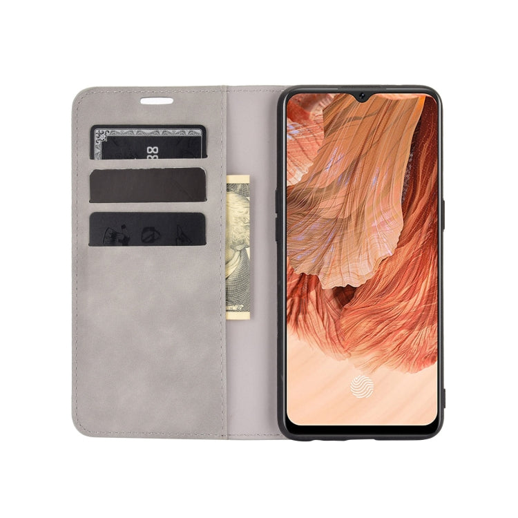 For OPPO F17 Retro-skin Business Magnetic Suction Leather Case with Holder & Card Slots & Wallet
