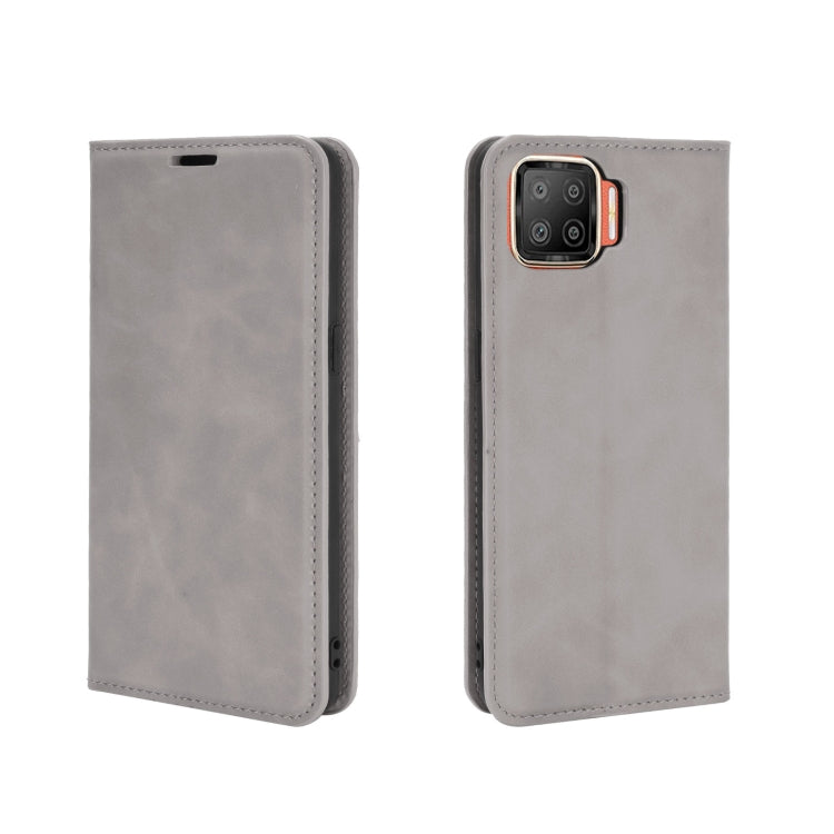 For OPPO F17 Retro-skin Business Magnetic Suction Leather Case with Holder & Card Slots & Wallet