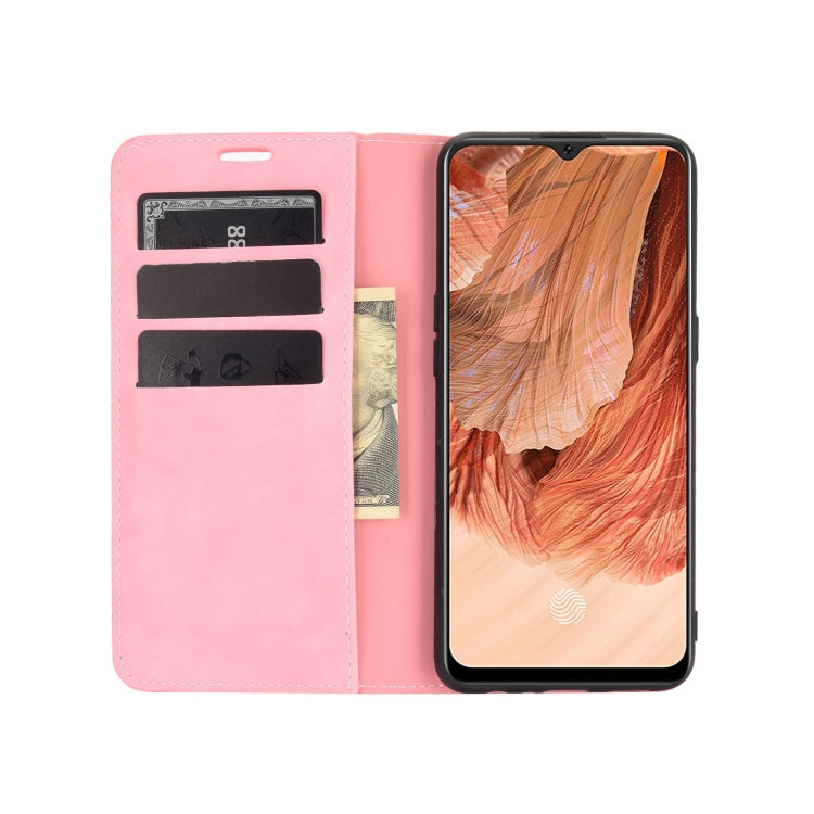 For OPPO F17 Retro-skin Business Magnetic Suction Leather Case with Holder & Card Slots & Wallet