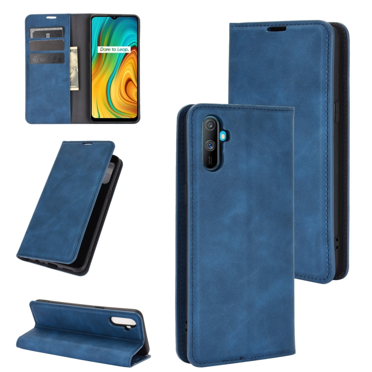 For OPPO Realme C3 without Fingerprint Retro-skin Business Magnetic Suction Leather Case with Holder & Card Slots & Wallet