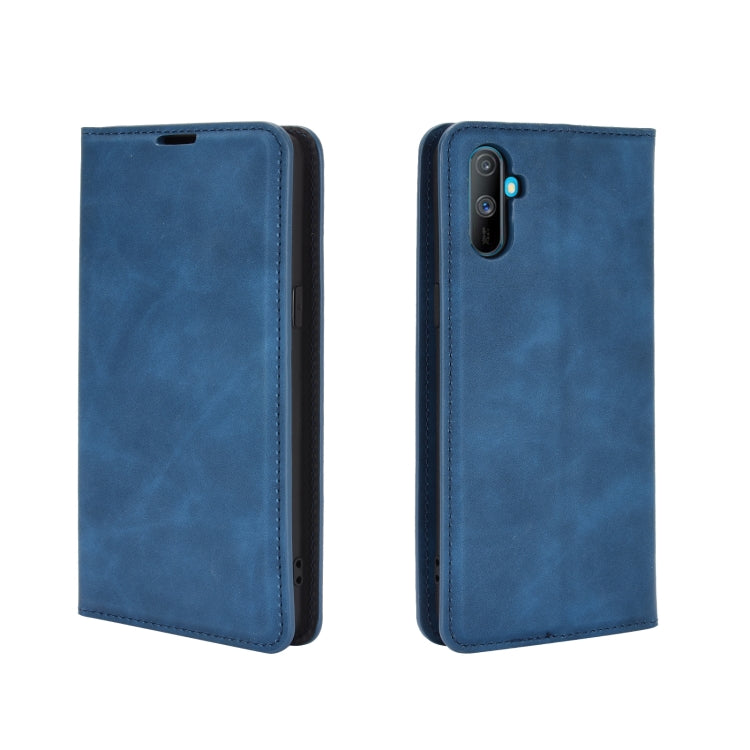 For OPPO Realme C3 without Fingerprint Retro-skin Business Magnetic Suction Leather Case with Holder & Card Slots & Wallet