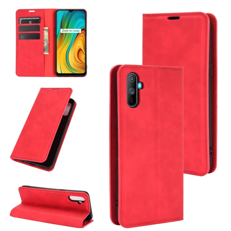 For OPPO Realme C3 without Fingerprint Retro-skin Business Magnetic Suction Leather Case with Holder & Card Slots & Wallet