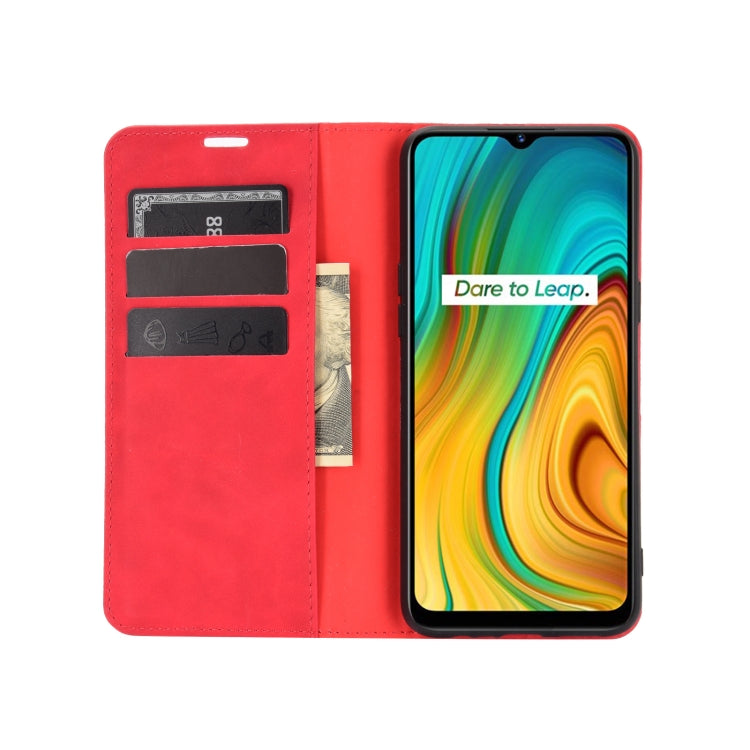For OPPO Realme C3 without Fingerprint Retro-skin Business Magnetic Suction Leather Case with Holder & Card Slots & Wallet