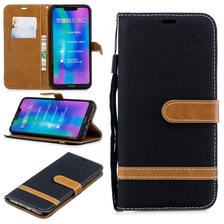 Color Matching Denim Texture Leather Case for Huawei Honor 8C, with Holder & Card Slots & Wallet & Lanyard