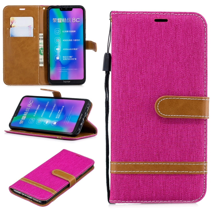 Color Matching Denim Texture Leather Case for Huawei Honor 8C, with Holder & Card Slots & Wallet & Lanyard