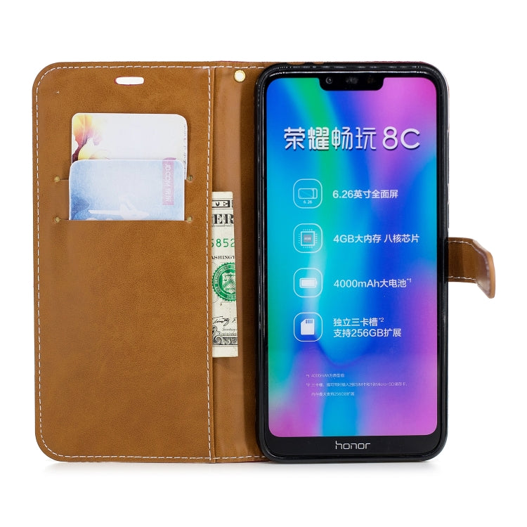 Color Matching Denim Texture Leather Case for Huawei Honor 8C, with Holder & Card Slots & Wallet & Lanyard