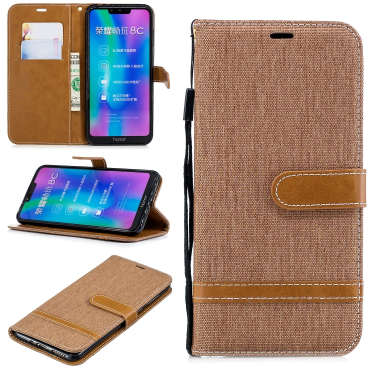 Color Matching Denim Texture Leather Case for Huawei Honor 8C, with Holder & Card Slots & Wallet & Lanyard