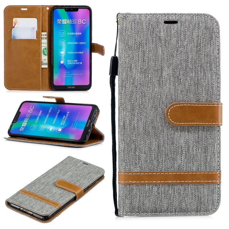 Color Matching Denim Texture Leather Case for Huawei Honor 8C, with Holder & Card Slots & Wallet & Lanyard