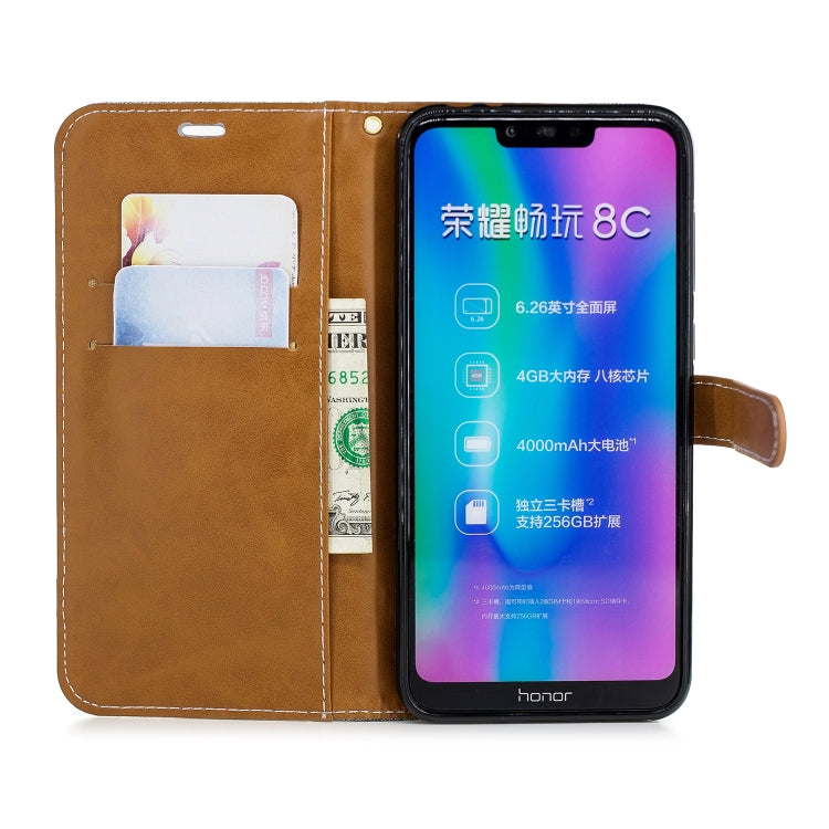 Color Matching Denim Texture Leather Case for Huawei Honor 8C, with Holder & Card Slots & Wallet & Lanyard