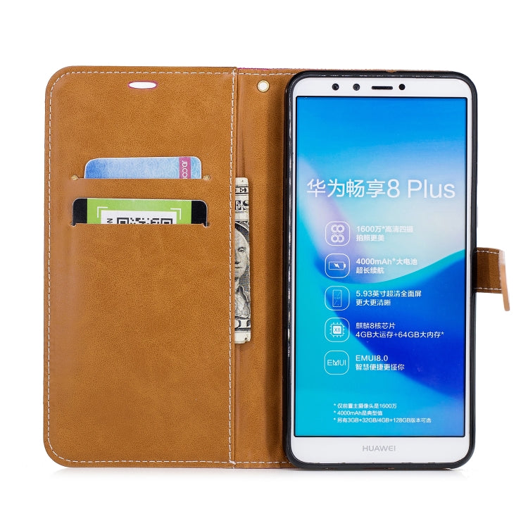 Color Matching Denim Texture Leather Case for Huawei Y9 2018 & Enjoy 8 Plus , with Holder & Card Slots & Wallet & Lanyard