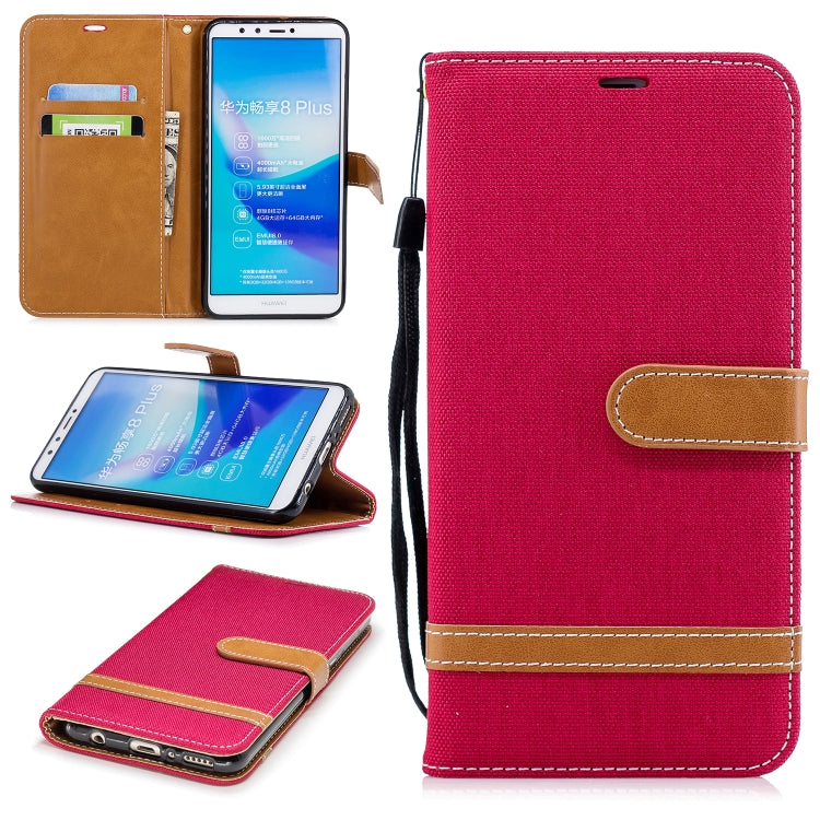 Color Matching Denim Texture Leather Case for Huawei Y9 2018 & Enjoy 8 Plus , with Holder & Card Slots & Wallet & Lanyard