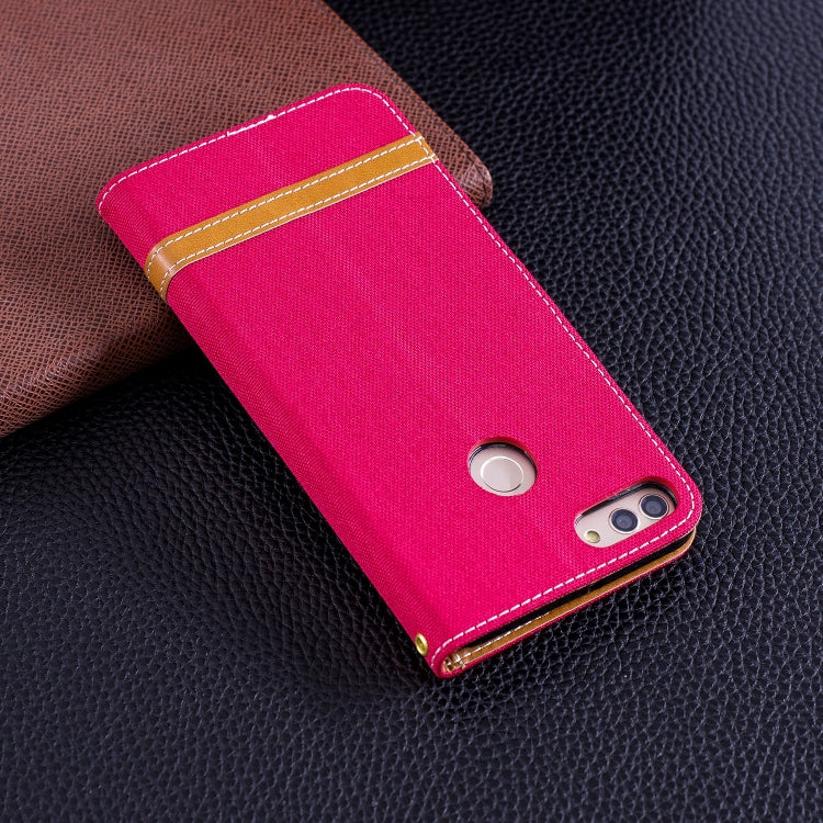 Color Matching Denim Texture Leather Case for Huawei Y9 2018 & Enjoy 8 Plus , with Holder & Card Slots & Wallet & Lanyard