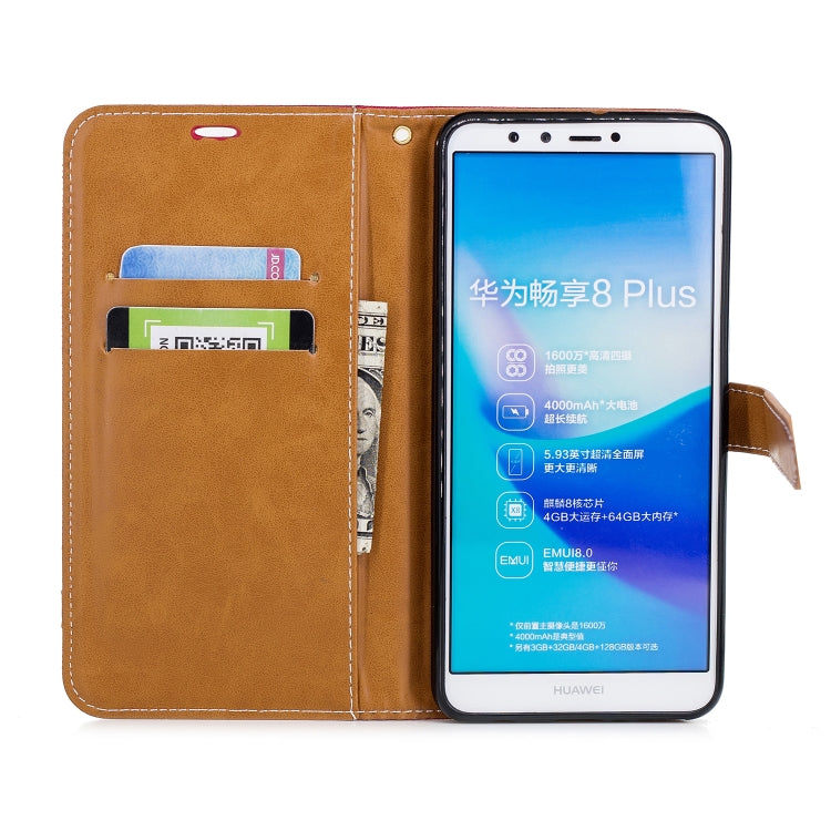 Color Matching Denim Texture Leather Case for Huawei Y9 2018 & Enjoy 8 Plus , with Holder & Card Slots & Wallet & Lanyard