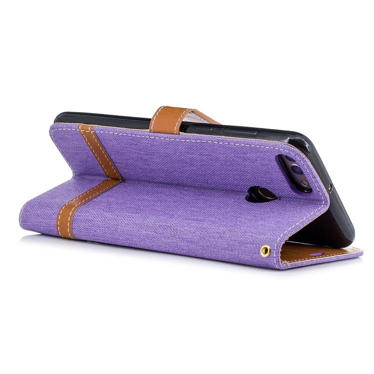 Color Matching Denim Texture Leather Case for Huawei Y9 2018 & Enjoy 8 Plus , with Holder & Card Slots & Wallet & Lanyard