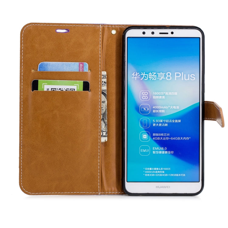 Color Matching Denim Texture Leather Case for Huawei Y9 2018 & Enjoy 8 Plus , with Holder & Card Slots & Wallet & Lanyard