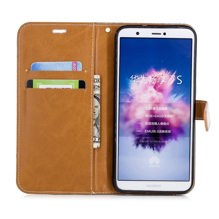 Color Matching Denim Texture Leather Case for Huawei Y9 2018 & Enjoy 8 Plus , with Holder & Card Slots & Wallet & Lanyard