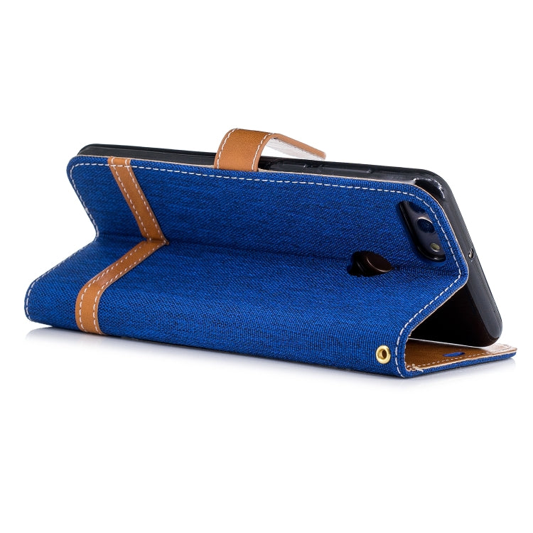Color Matching Denim Texture Leather Case for Huawei Y9 2018 & Enjoy 8 Plus , with Holder & Card Slots & Wallet & Lanyard