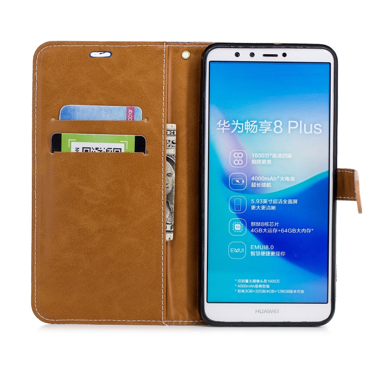 Color Matching Denim Texture Leather Case for Huawei Y9 2018 & Enjoy 8 Plus , with Holder & Card Slots & Wallet & Lanyard