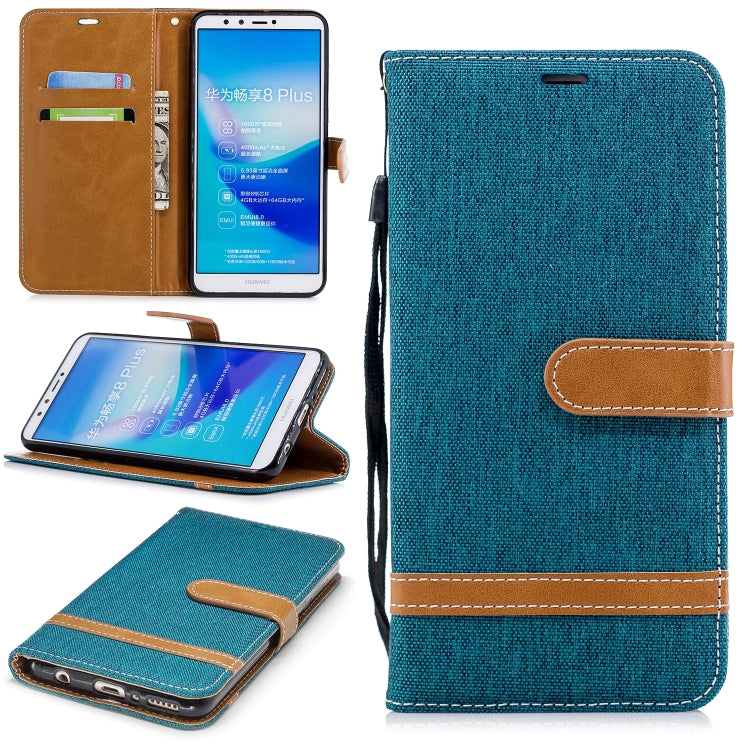 Color Matching Denim Texture Leather Case for Huawei Y9 2018 & Enjoy 8 Plus , with Holder & Card Slots & Wallet & Lanyard