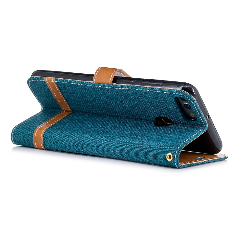 Color Matching Denim Texture Leather Case for Huawei Y9 2018 & Enjoy 8 Plus , with Holder & Card Slots & Wallet & Lanyard