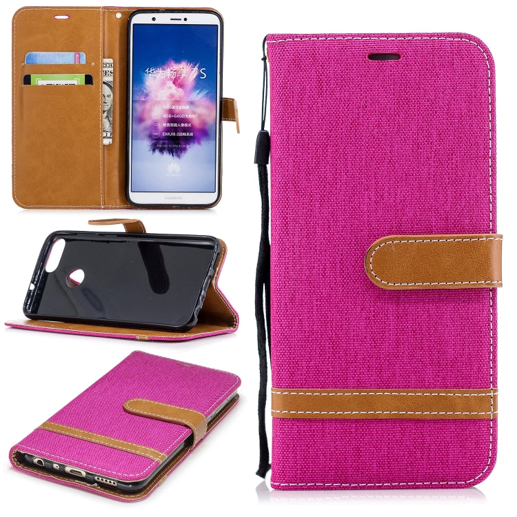 Color Matching Denim Texture Leather Case for Huawei P Smart / Enjoy 7S, with Holder & Card Slots & Wallet & Lanyard