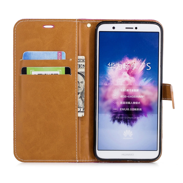 Color Matching Denim Texture Leather Case for Huawei P Smart / Enjoy 7S, with Holder & Card Slots & Wallet & Lanyard