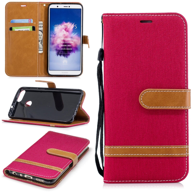 Color Matching Denim Texture Leather Case for Huawei P Smart / Enjoy 7S, with Holder & Card Slots & Wallet & Lanyard