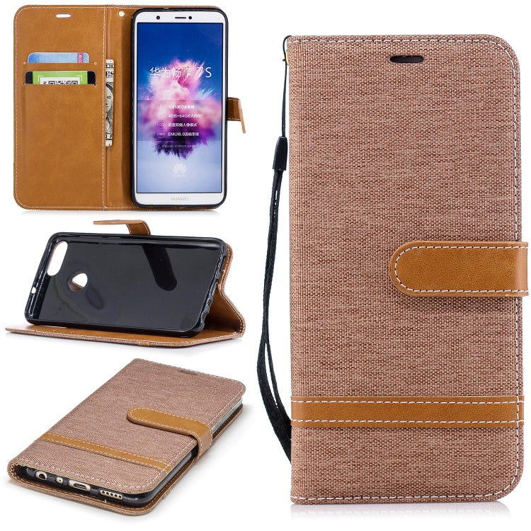 Color Matching Denim Texture Leather Case for Huawei P Smart / Enjoy 7S, with Holder & Card Slots & Wallet & Lanyard
