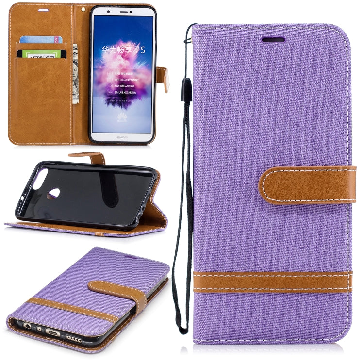 Color Matching Denim Texture Leather Case for Huawei P Smart / Enjoy 7S, with Holder & Card Slots & Wallet & Lanyard