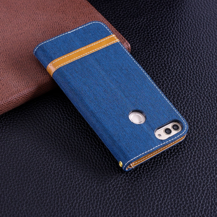 Color Matching Denim Texture Leather Case for Huawei P Smart / Enjoy 7S, with Holder & Card Slots & Wallet & Lanyard