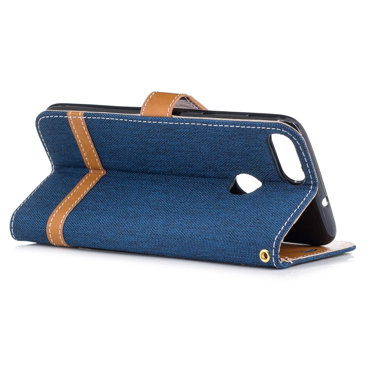 Color Matching Denim Texture Leather Case for Huawei P Smart / Enjoy 7S, with Holder & Card Slots & Wallet & Lanyard
