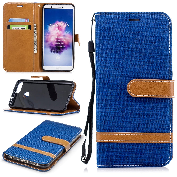Color Matching Denim Texture Leather Case for Huawei P Smart / Enjoy 7S, with Holder & Card Slots & Wallet & Lanyard
