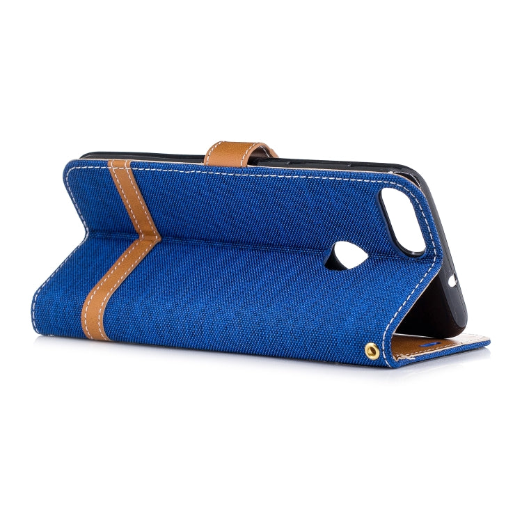 Color Matching Denim Texture Leather Case for Huawei P Smart / Enjoy 7S, with Holder & Card Slots & Wallet & Lanyard