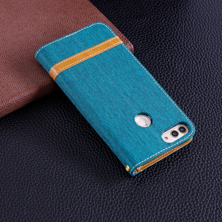 Color Matching Denim Texture Leather Case for Huawei P Smart / Enjoy 7S, with Holder & Card Slots & Wallet & Lanyard