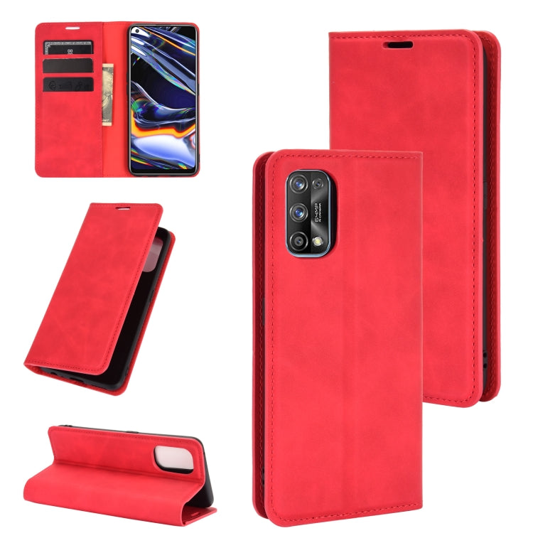 For OPPO Realme 7 Pro Retro-skin Business Magnetic Suction Leather Case with Holder & Card Slots & Wallet