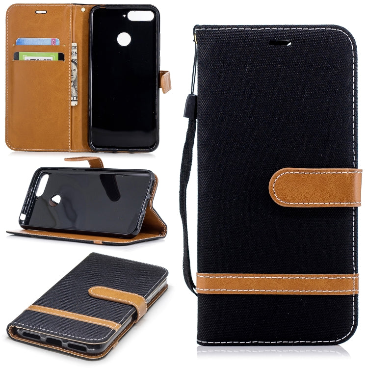 Color Matching Denim Texture Leather Case for Huawei Honor 7A & Y6 (2018), with Holder & Card Slots & Wallet & Lanyard