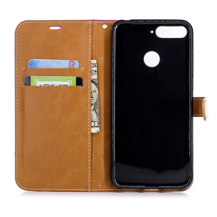 Color Matching Denim Texture Leather Case for Huawei Honor 7A & Y6 (2018), with Holder & Card Slots & Wallet & Lanyard