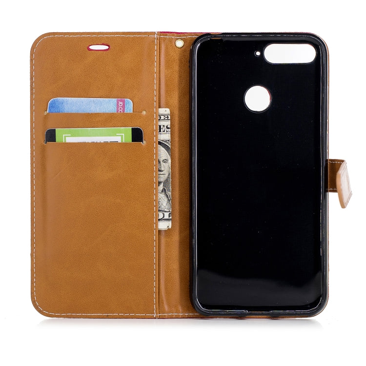 Color Matching Denim Texture Leather Case for Huawei Honor 7A & Y6 (2018), with Holder & Card Slots & Wallet & Lanyard