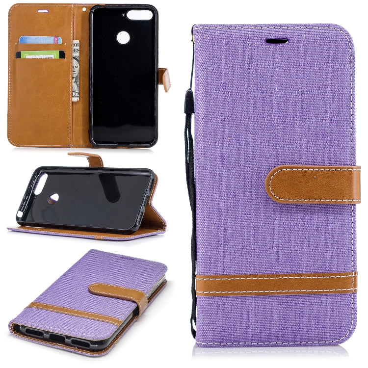 Color Matching Denim Texture Leather Case for Huawei Honor 7A & Y6 (2018), with Holder & Card Slots & Wallet & Lanyard