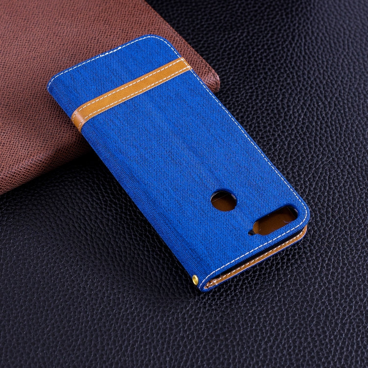 Color Matching Denim Texture Leather Case for Huawei Honor 7A & Y6 (2018), with Holder & Card Slots & Wallet & Lanyard