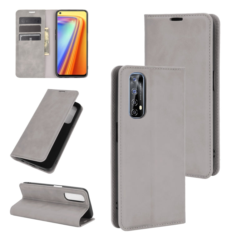 For OPPO Realme 7 Retro-skin Business Magnetic Suction Leather Case with Holder & Card Slots & Wallet
