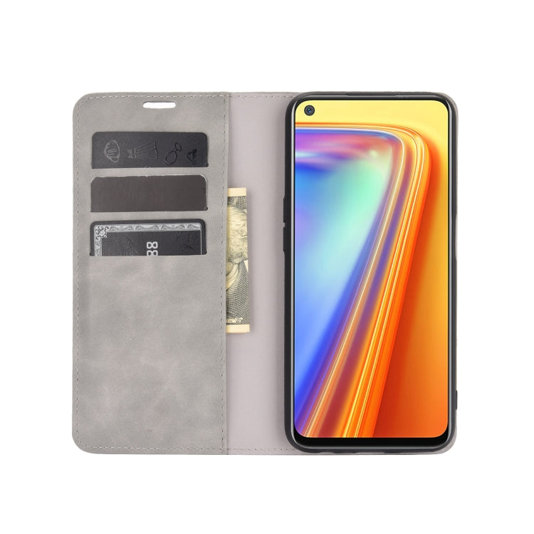 For OPPO Realme 7 Retro-skin Business Magnetic Suction Leather Case with Holder & Card Slots & Wallet