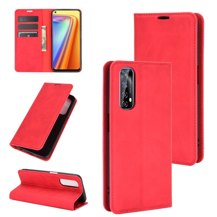 For OPPO Realme 7 Retro-skin Business Magnetic Suction Leather Case with Holder & Card Slots & Wallet