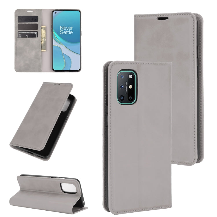 For OnePlus 8T Retro-skin Business Magnetic Suction Leather Case with Holder & Card Slots & Wallet