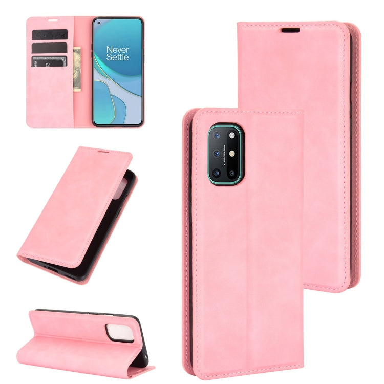 For OnePlus 8T Retro-skin Business Magnetic Suction Leather Case with Holder & Card Slots & Wallet
