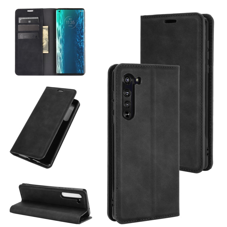 For Motorola Edge Retro-skin Business Magnetic Suction Leather Case with Holder & Card Slots & Wallet