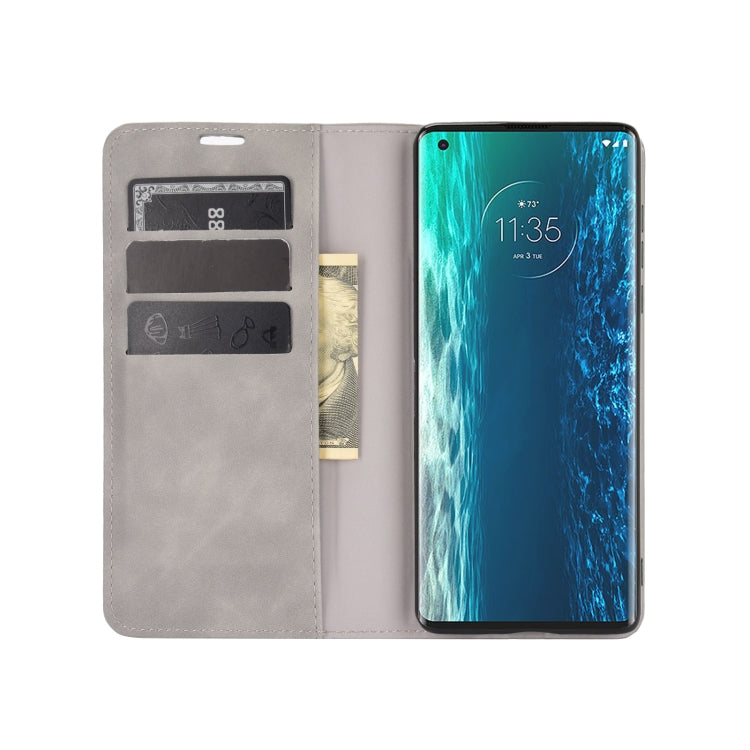 For Motorola Edge Retro-skin Business Magnetic Suction Leather Case with Holder & Card Slots & Wallet